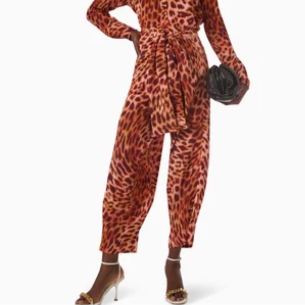 NWT STELLA MCCARTNEY Cheetah Print Tie-up Pants in Pink Martini. Size 40